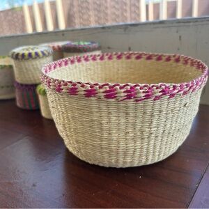 Handwoven Basket with Pink Accents